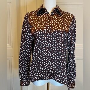 Halogen Nordstrom Chocolate Brown and Cream Dot Blouse NWT size XS